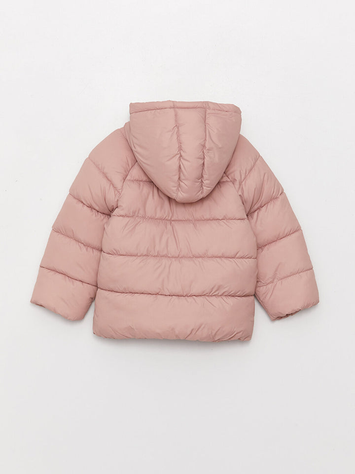 Hooded Long Sleeve Basic Baby Girl Zipper Puffer Coat