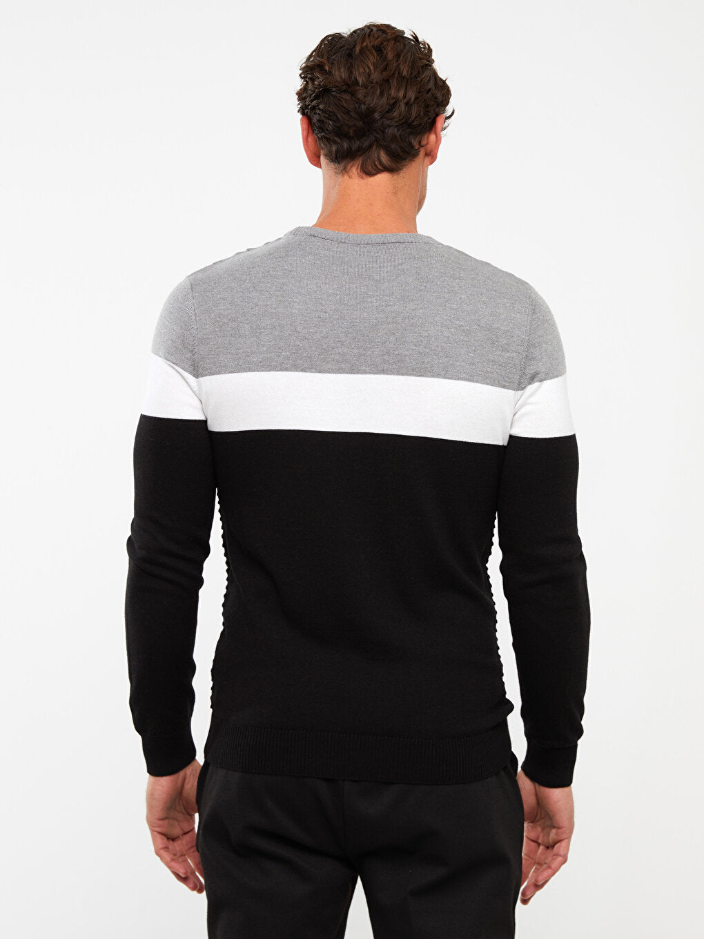 Crew Neck Long Sleeve Color Block Men Knitwear Sweater