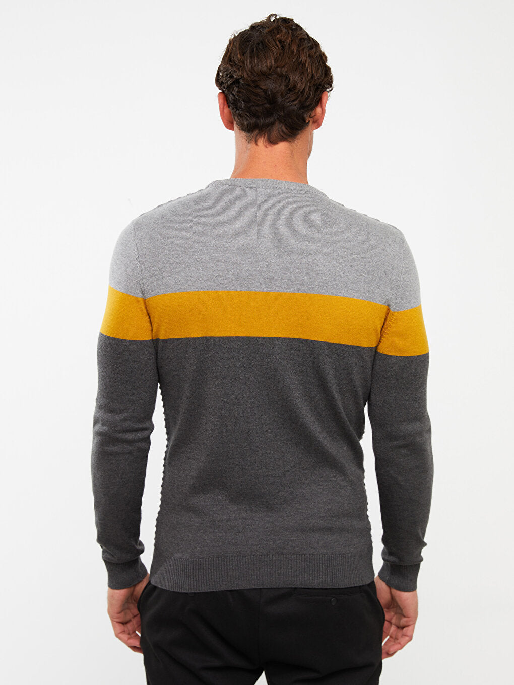 Crew Neck Long Sleeve Color Block Men Knitwear Sweater