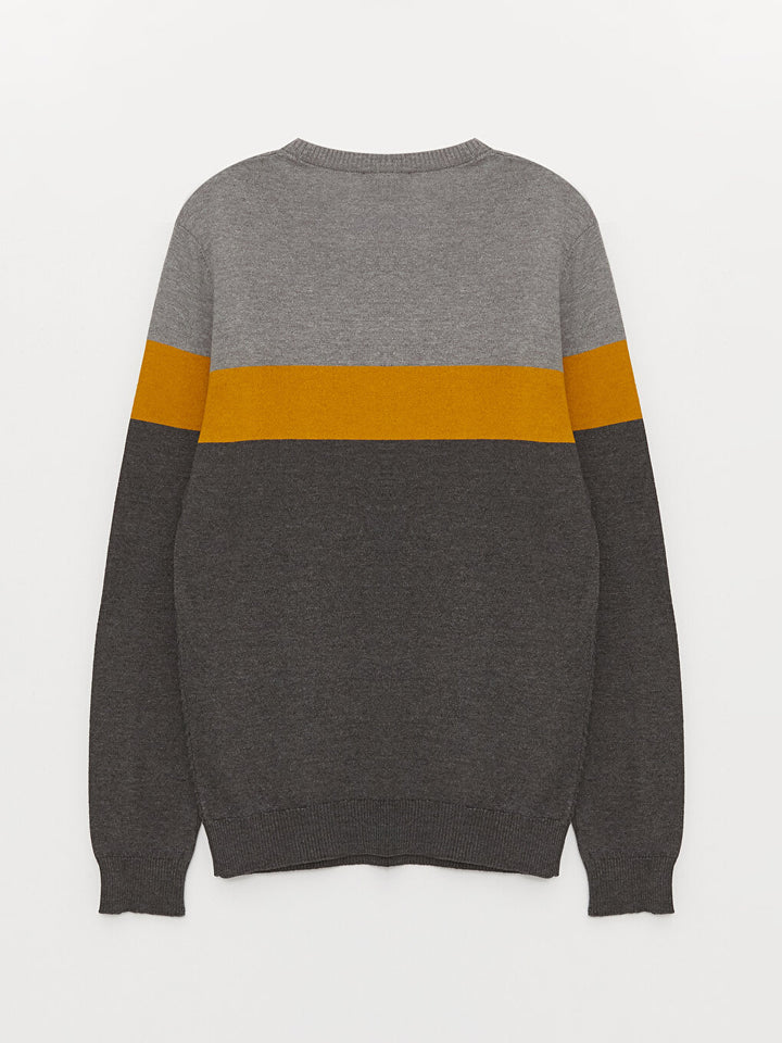 Crew Neck Long Sleeve Color Block Men Knitwear Sweater