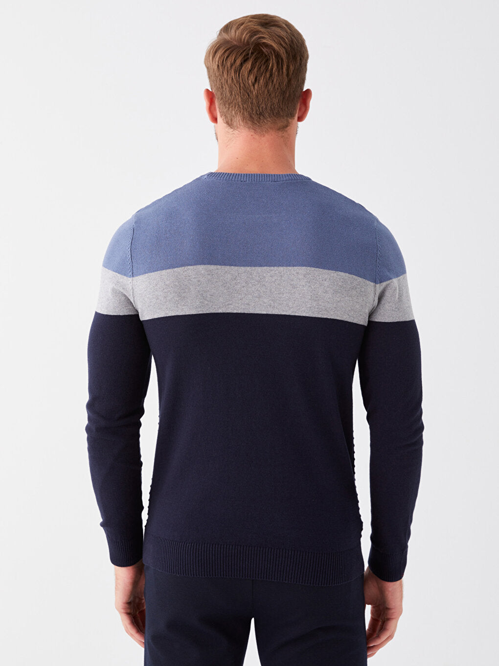 Crew Neck Long Sleeve Color Block Men Knitwear Sweater