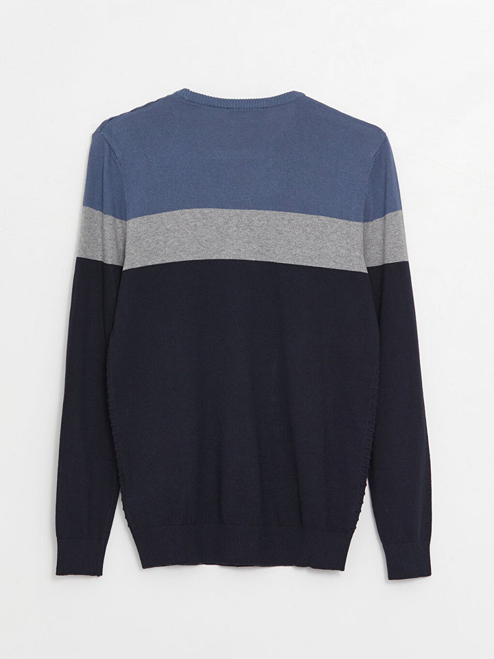 Crew Neck Long Sleeve Color Block Men Knitwear Sweater