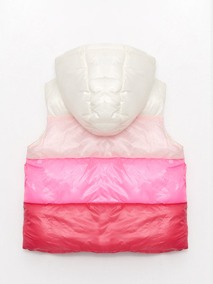 Hooded Color Block Girls Puffer Vest