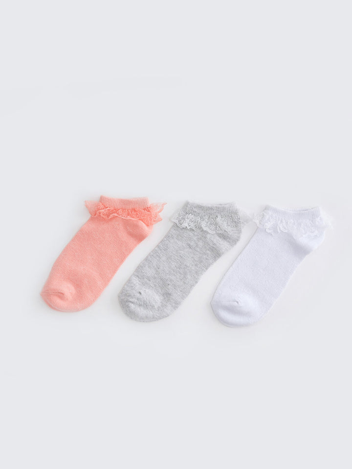 Self-Patterned Girls Booties Socks 3-Piece