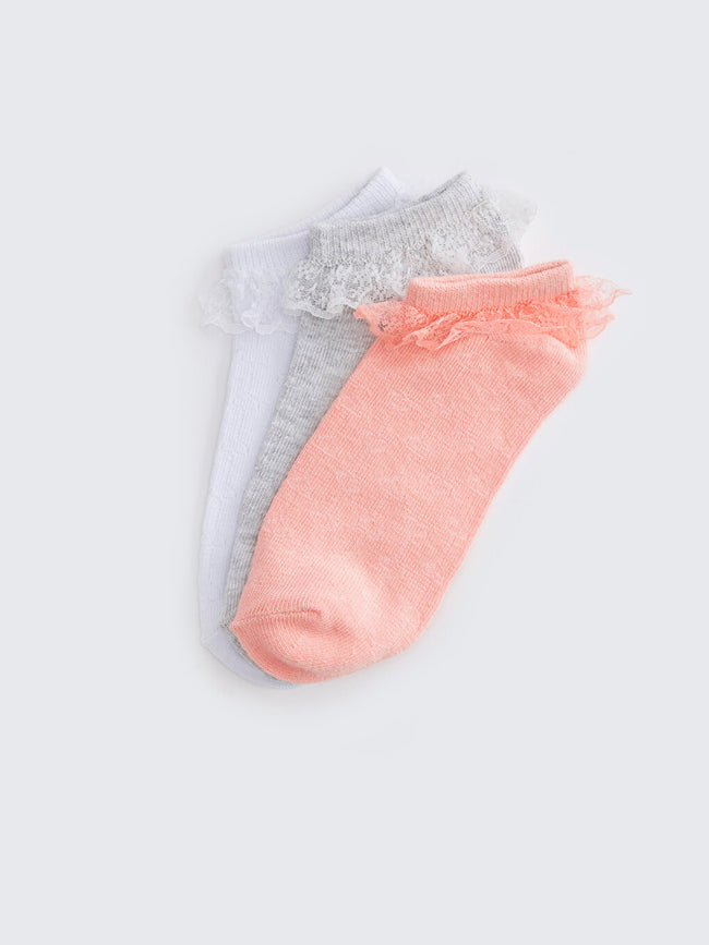 Self-Patterned Girls Booties Socks 3-Piece Main Image