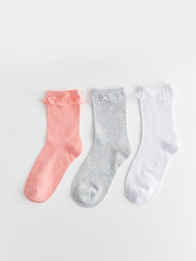 Lace Detailed Girls Socks 3-Piece Hover Image