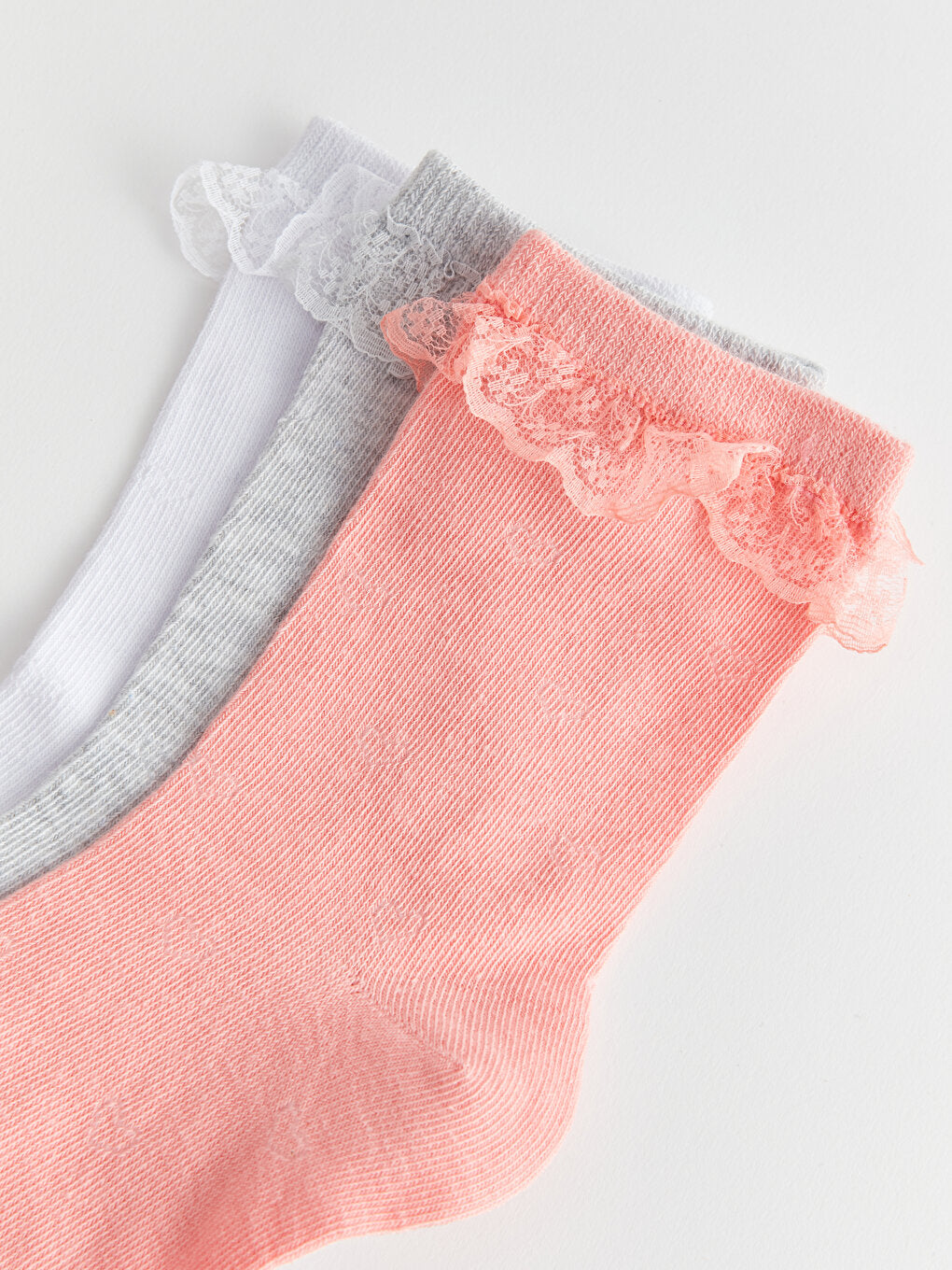 Lace Detailed Girls Socks 3-Piece