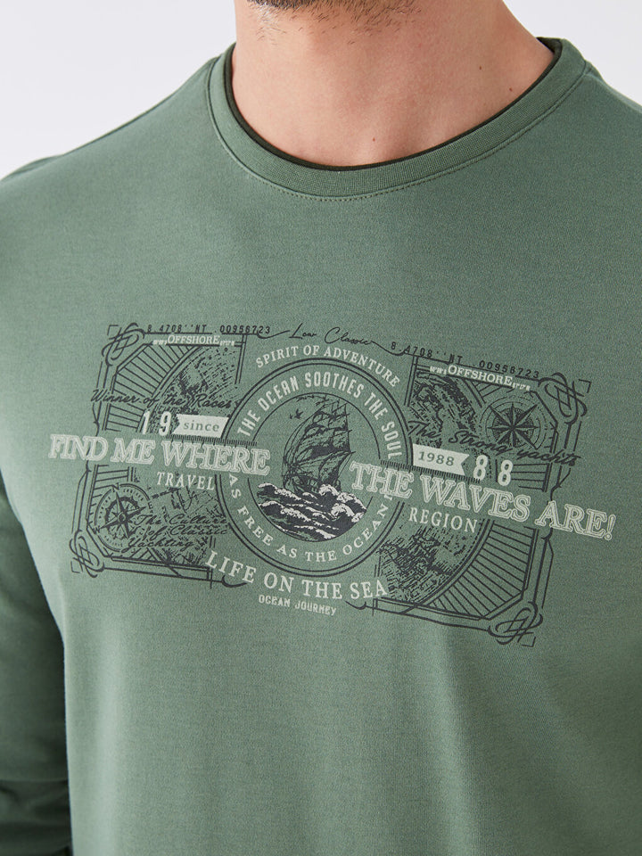 Crew Neck Long Sleeve Printed Men T-Shirt