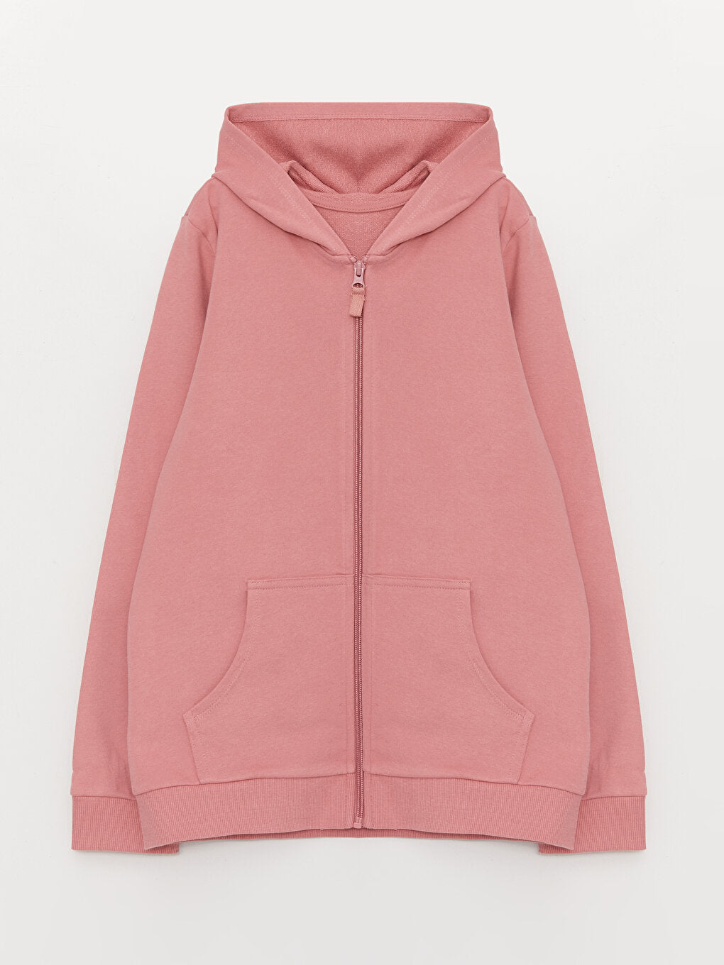 Hooded Basic Long Sleeve Girls Zippered Sweatshirt