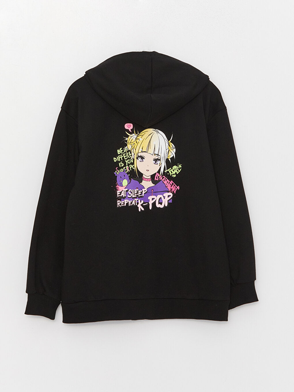 Hooded K-Pop Printed Long Sleeve Girls Zippered Sweatshirt