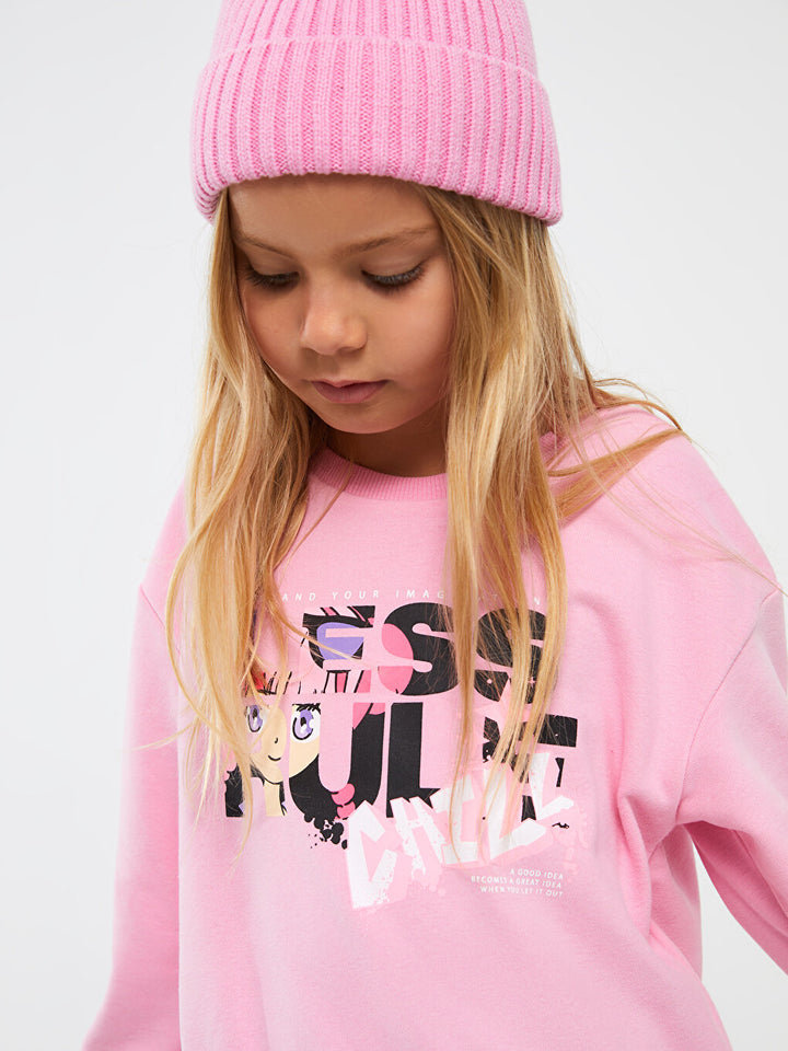 Crew Neck Printed Long Sleeve Girls Sweatshirt