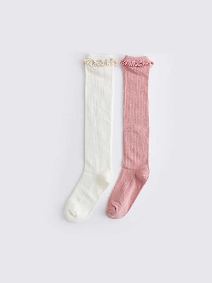 Lace Detailed Girls Knee Socks 2 Pack