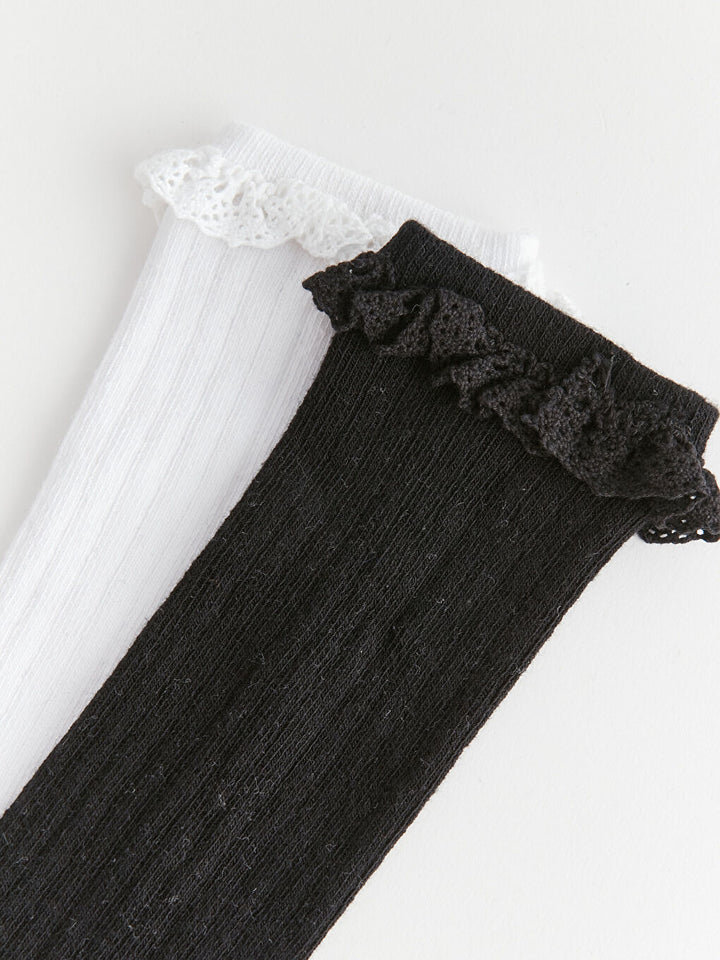 Lace Detailed Girls Knee Socks 2 Pack