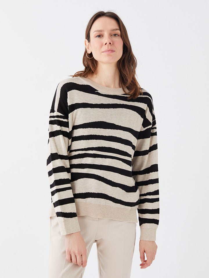 Lcwaikiki Basic
 Crew Neck Patterned Long Sleeve Women Tricot Sweater