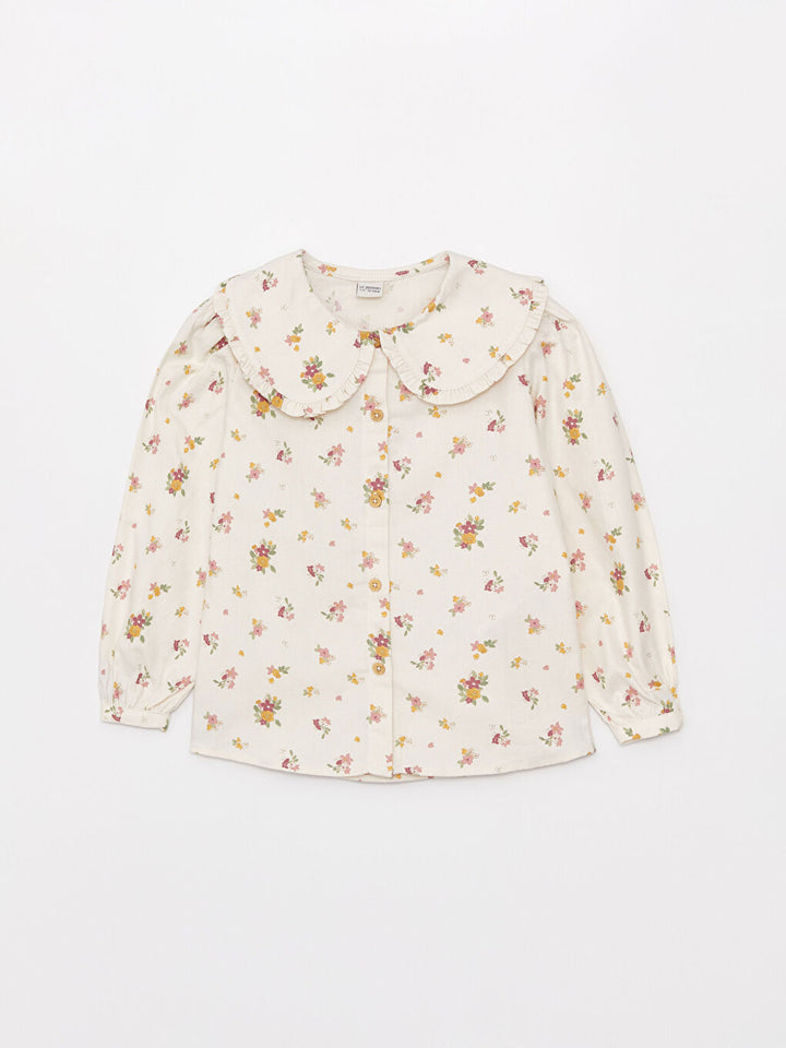 Baby Collar Patterned Long Sleeve Girls Shirt
