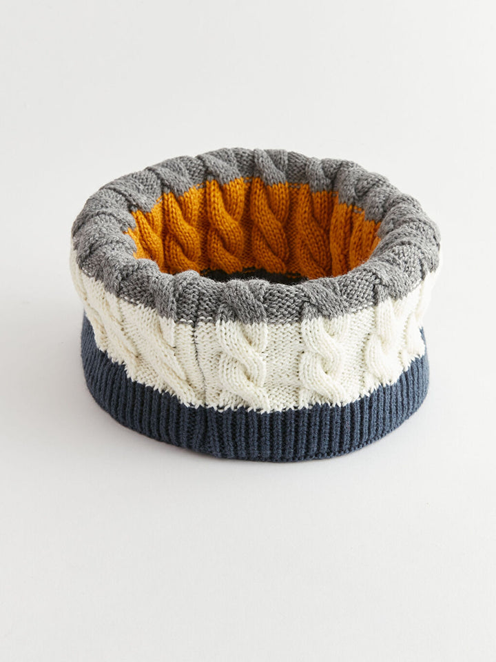 Color Blocked Pompom Boys Beret And Neck Collar