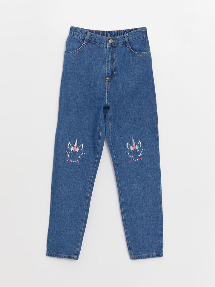 Mom Fit Embroidered Girls Jean Trousers