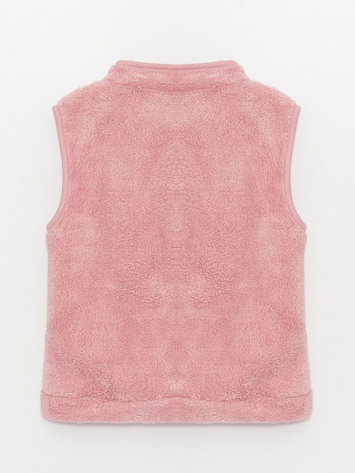 High Collar Plush Girls Zippered Vest