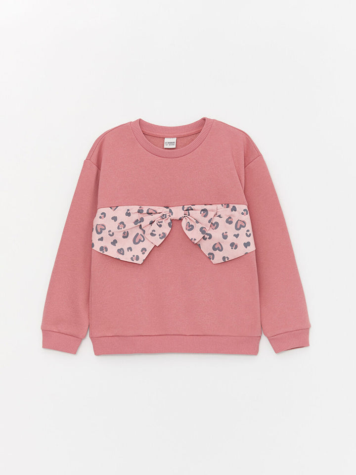 Crew Neck Patterned Long Sleeve Girls Sweatshirt