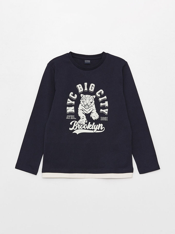 Crew Neck Printed Long Sleeve Boys' T-Shirt