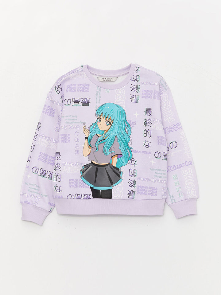 Crew Neck Printed Long Sleeve Girls Sweatshirt Anime