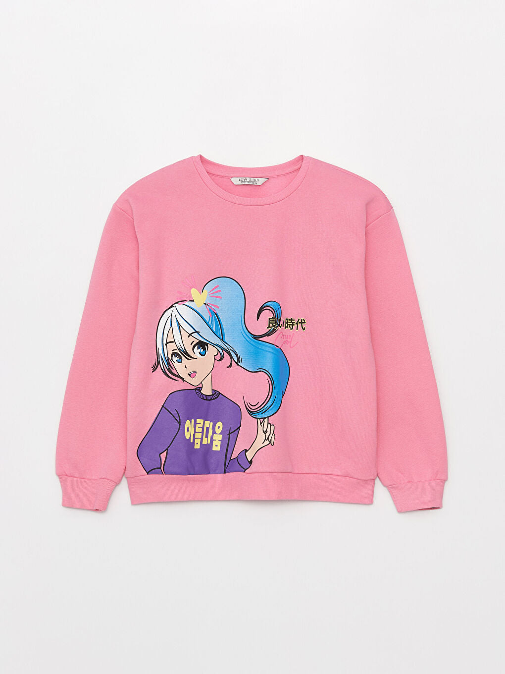 Crew Neck Printed Long Sleeve Girls Sweatshirt Anime