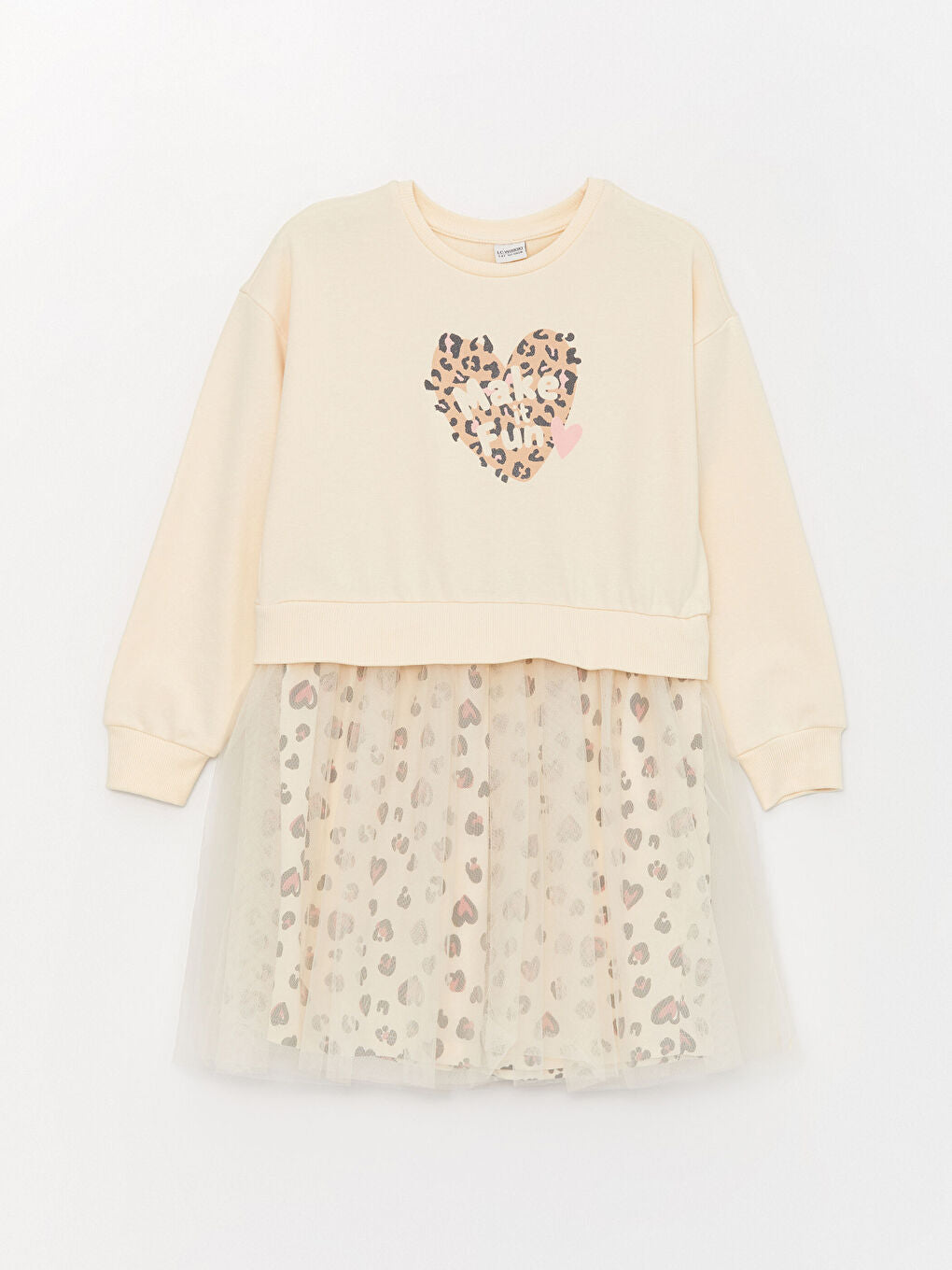 Crew Neck Printed Long Sleeve Girls Dress