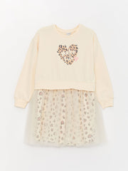 Crew Neck Printed Long Sleeve Girls Dress