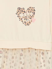 Crew Neck Printed Long Sleeve Girls Dress