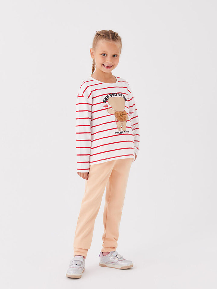 Crew Neck Striped Long Sleeve Girls T-Shirt