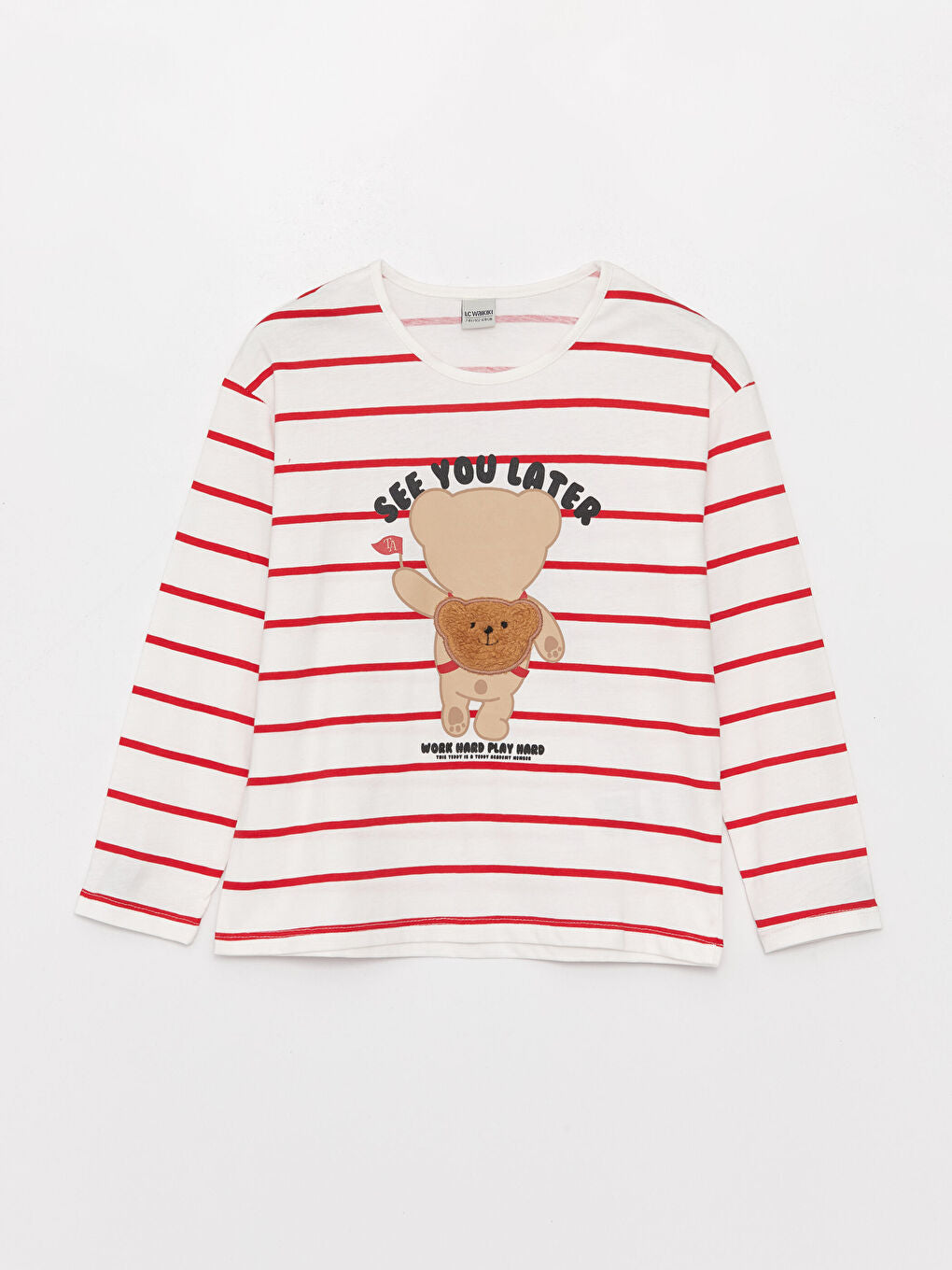 Crew Neck Striped Long Sleeve Girls T-Shirt