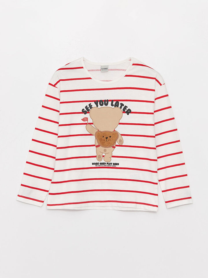 Crew Neck Striped Long Sleeve Girls T-Shirt