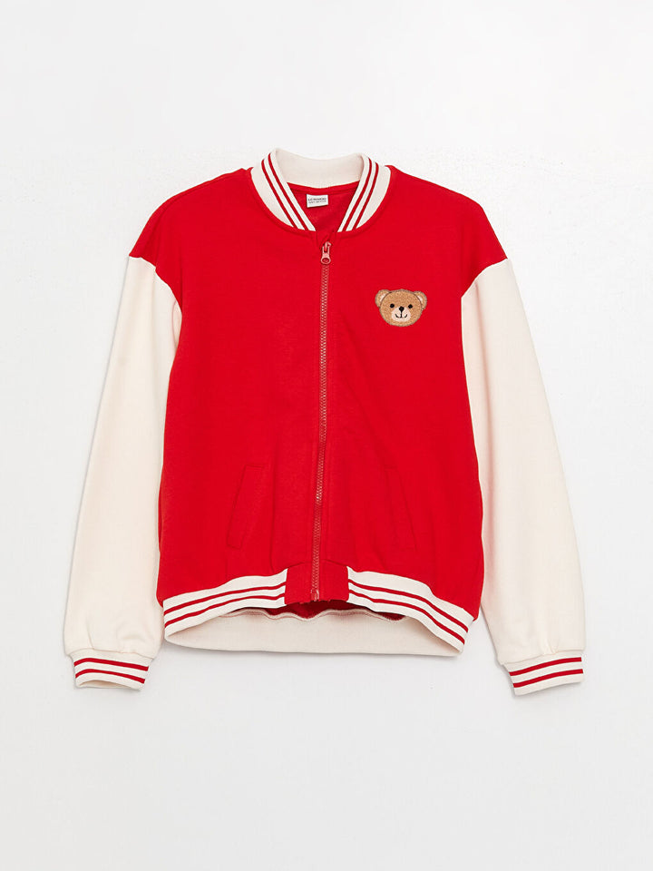 Embroidered Long Sleeve Girls College Jacket