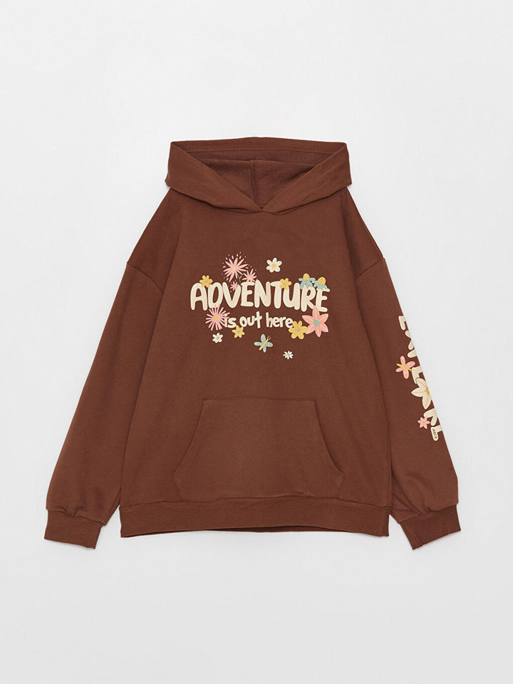 Hooded Printed Long Sleeve Girls Sweatshirt