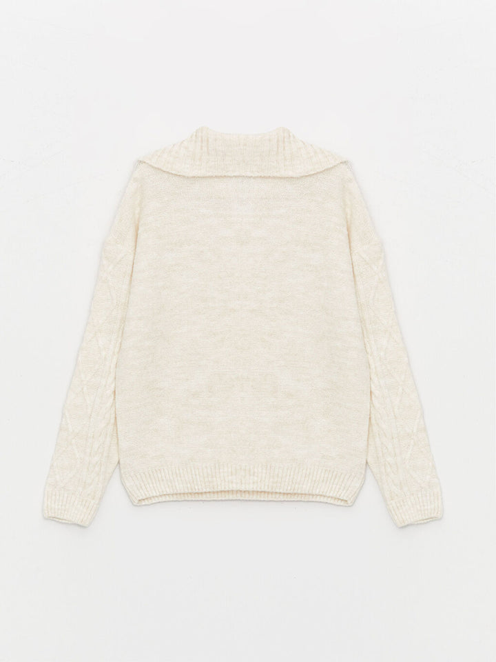 Polo Neck Self-Patterned Long Sleeve Girls Knitwear Sweater