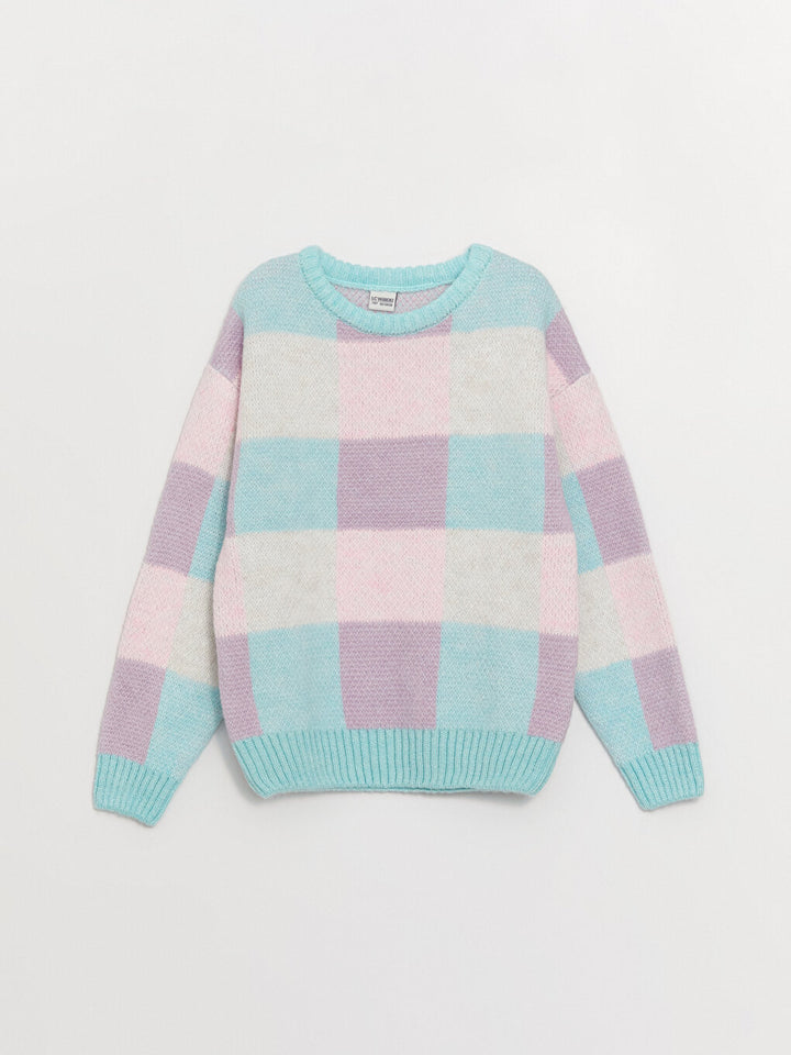 Crew Neck Color Blocked Girls Knitwear Sweater