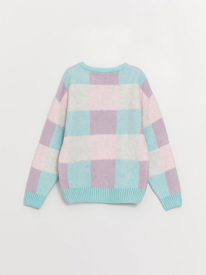 Crew Neck Color Blocked Girls Knitwear Sweater