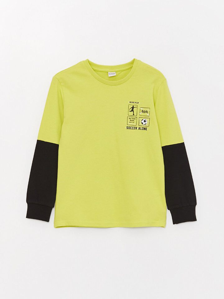 Crew Neck Printed Long Sleeve Boys' T-Shirt