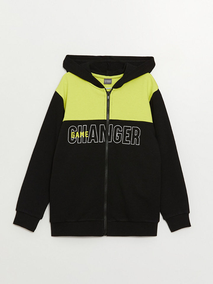 Hooded Printed Long Sleeve Boys' Zipper Sweatshirt