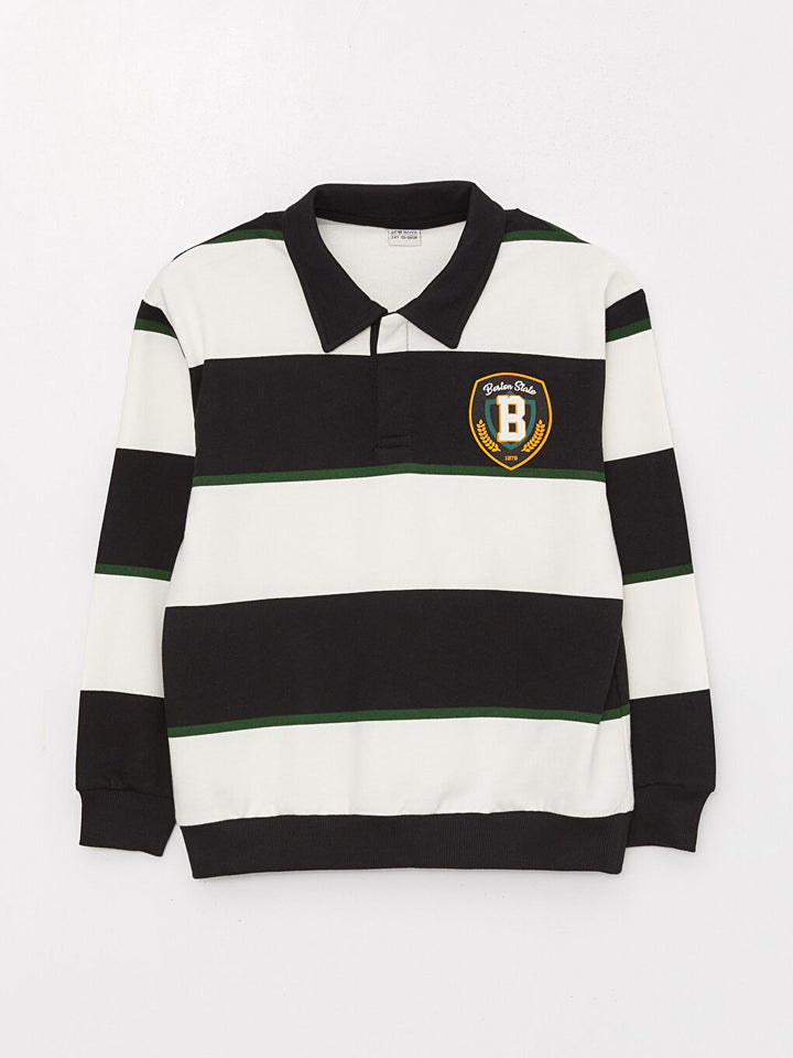 Comfortable Fit Polo Neck Striped Boys Sweatshirt