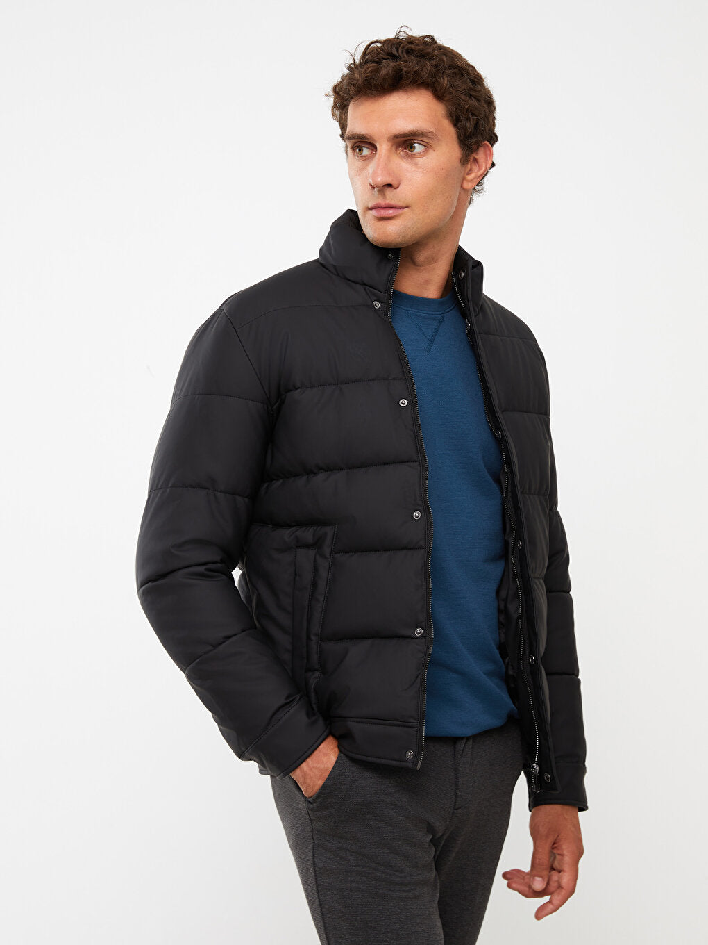 Standard Mold Stand Collar Men Puffer Coat