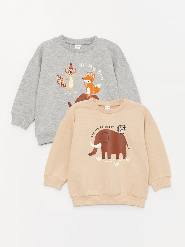 Crew Neck Long Sleeve Printed Baby Boy Sweatshirt 2 Pack