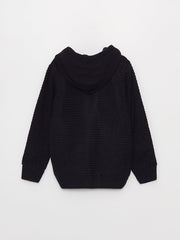 Hooded Basic Long Sleeve Boys Knitwear Cardigan