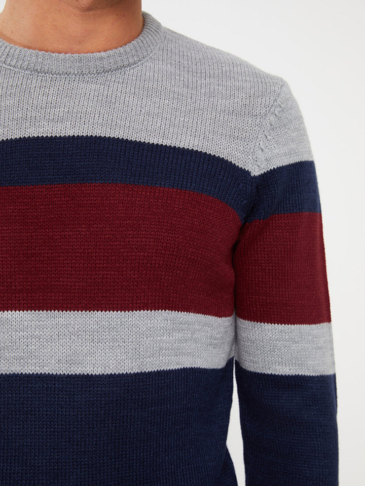 Crew Neck Long Sleeve Color Block Men Knitwear Sweater