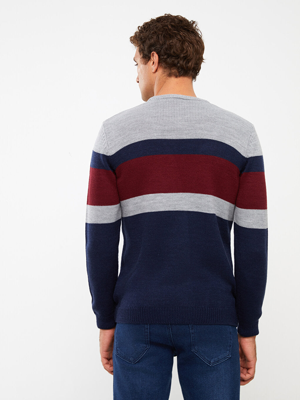 Crew Neck Long Sleeve Color Block Men Knitwear Sweater