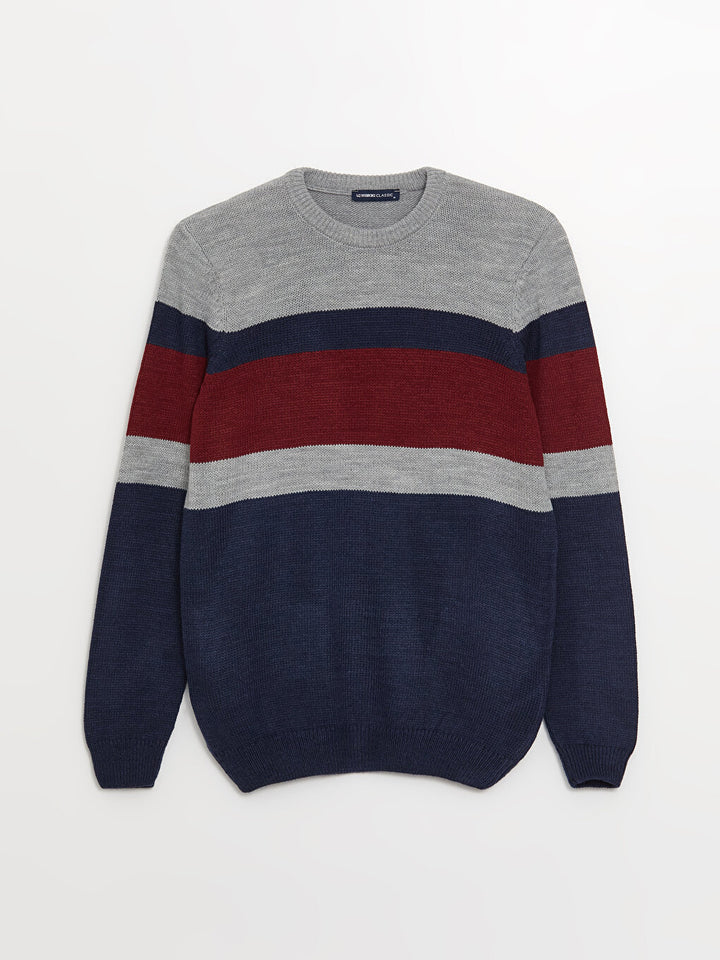 Crew Neck Long Sleeve Color Block Men Knitwear Sweater