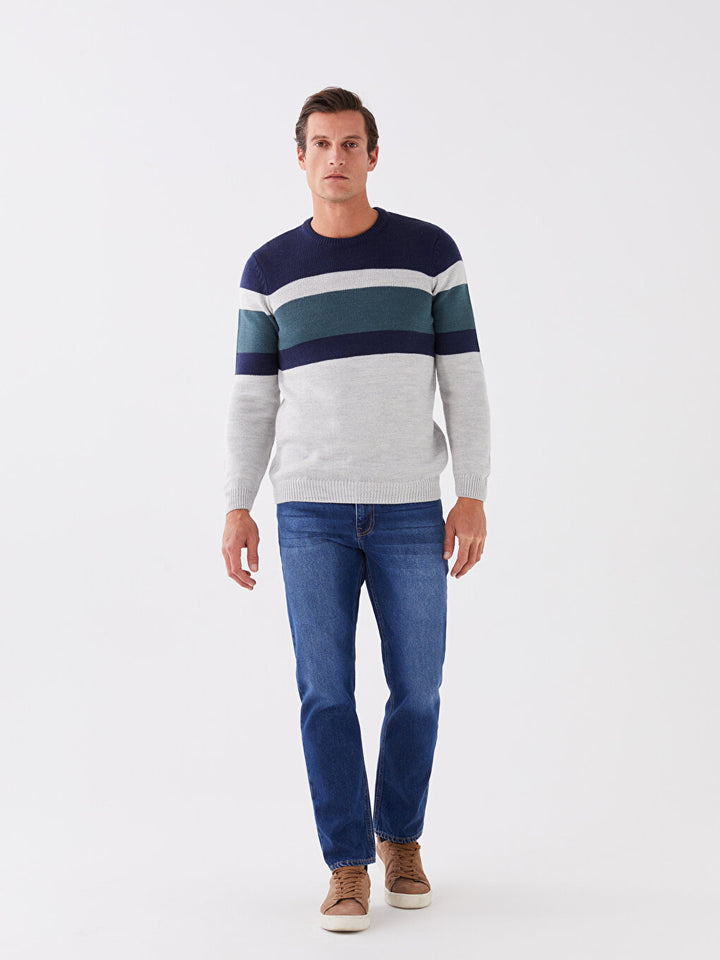 Crew Neck Long Sleeve Color Block Men Knitwear Sweater