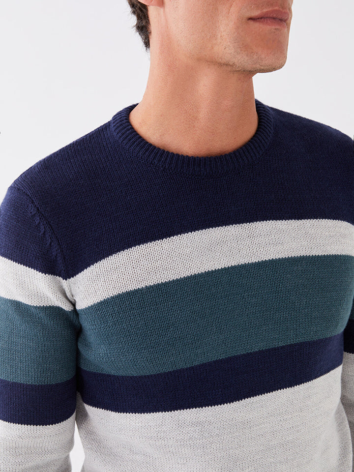 Crew Neck Long Sleeve Color Block Men Knitwear Sweater