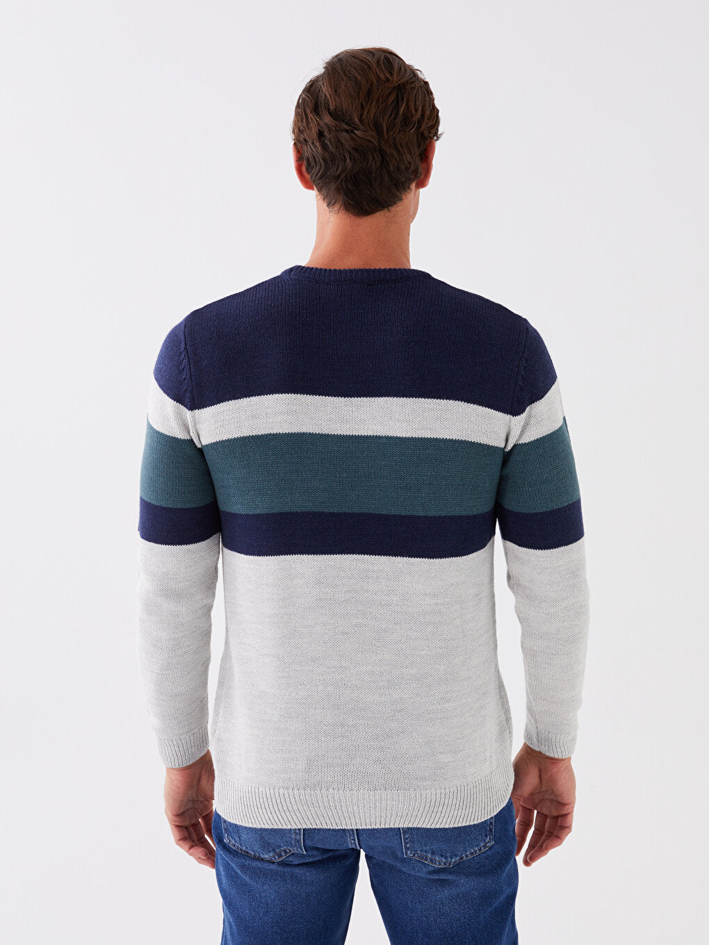 Crew Neck Long Sleeve Color Block Men Knitwear Sweater