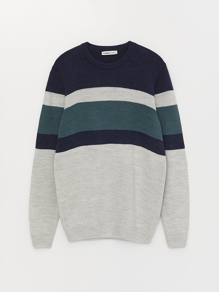 Crew Neck Long Sleeve Color Block Men Knitwear Sweater